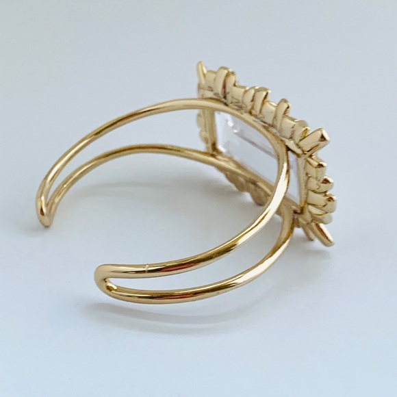 ALEXIS BITTAR • NEW Gold & white Oversized Crystal Framed Baguette Cuff Bracelet - Picture 5 of 13